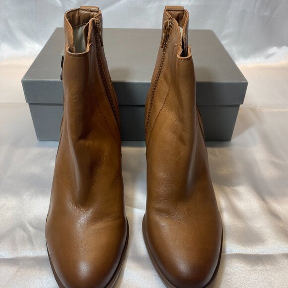 Naturalizer Brown Leather Ankle Boots Side Zip Block Heel Footbed, 8.5M, NEW - Picture 2 of 9